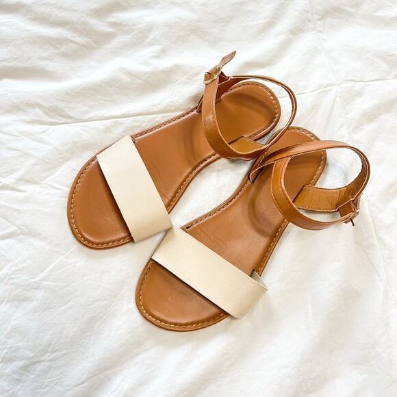 SHEIN Tan Cream Ankle Strap Open Toe Sandals Women’s Size 39 US 8 - Picture 1 of 6
